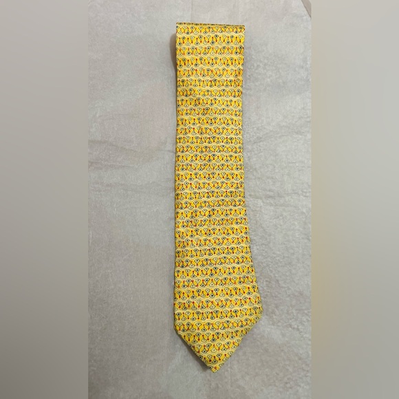 Hermes AUTHENTIC Vintage Yellow Patterned Red Blue 100% Silk Tie - Picture 3 of 16